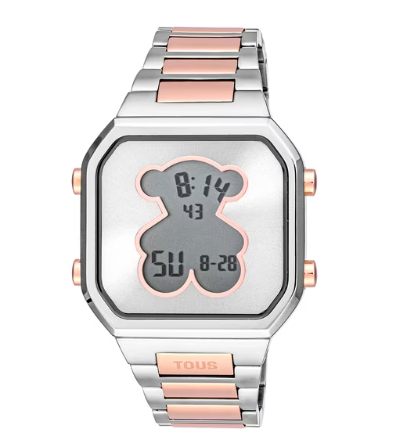 Reloj digital con brazalete de acero SS y acero IPRG rosado D-BEAR