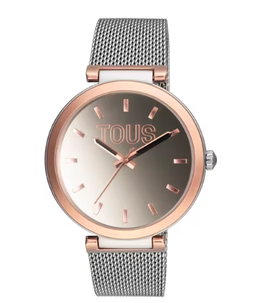 Reloj analógico con brazalete de acero y caja de aluminio en color IPRG rosado TOUS S-Mesh Mirror